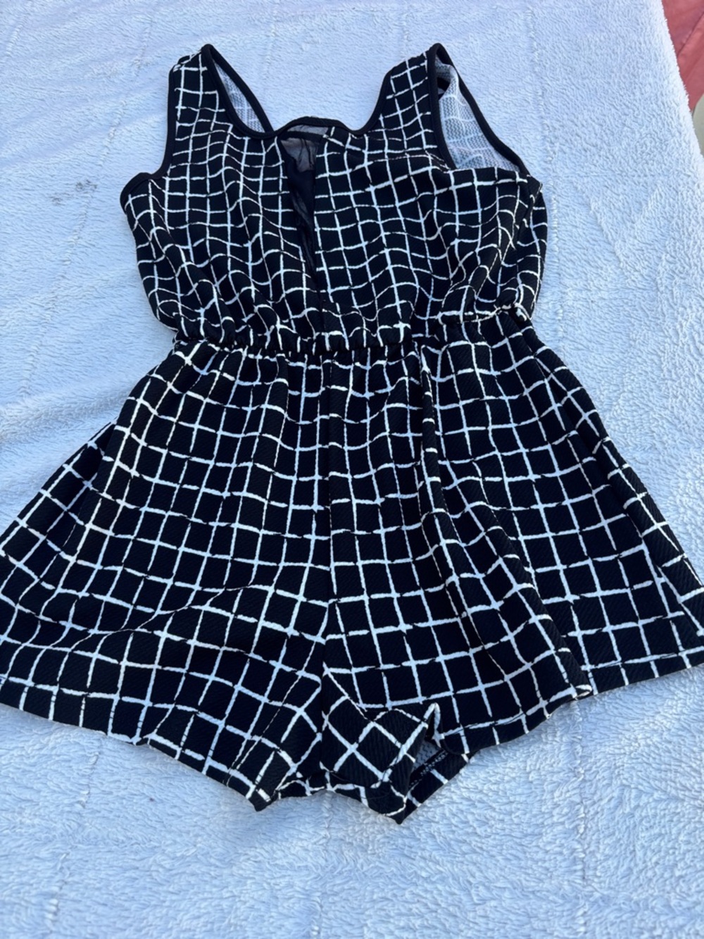 Girls Black Grid Sleeveless Bodysuit Romper